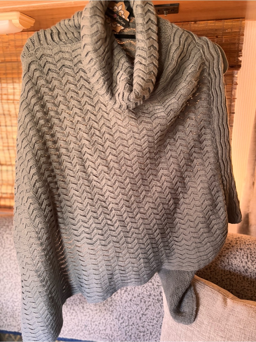 Plow & Hearth Knit Chevron Cape in Gray with Cowl